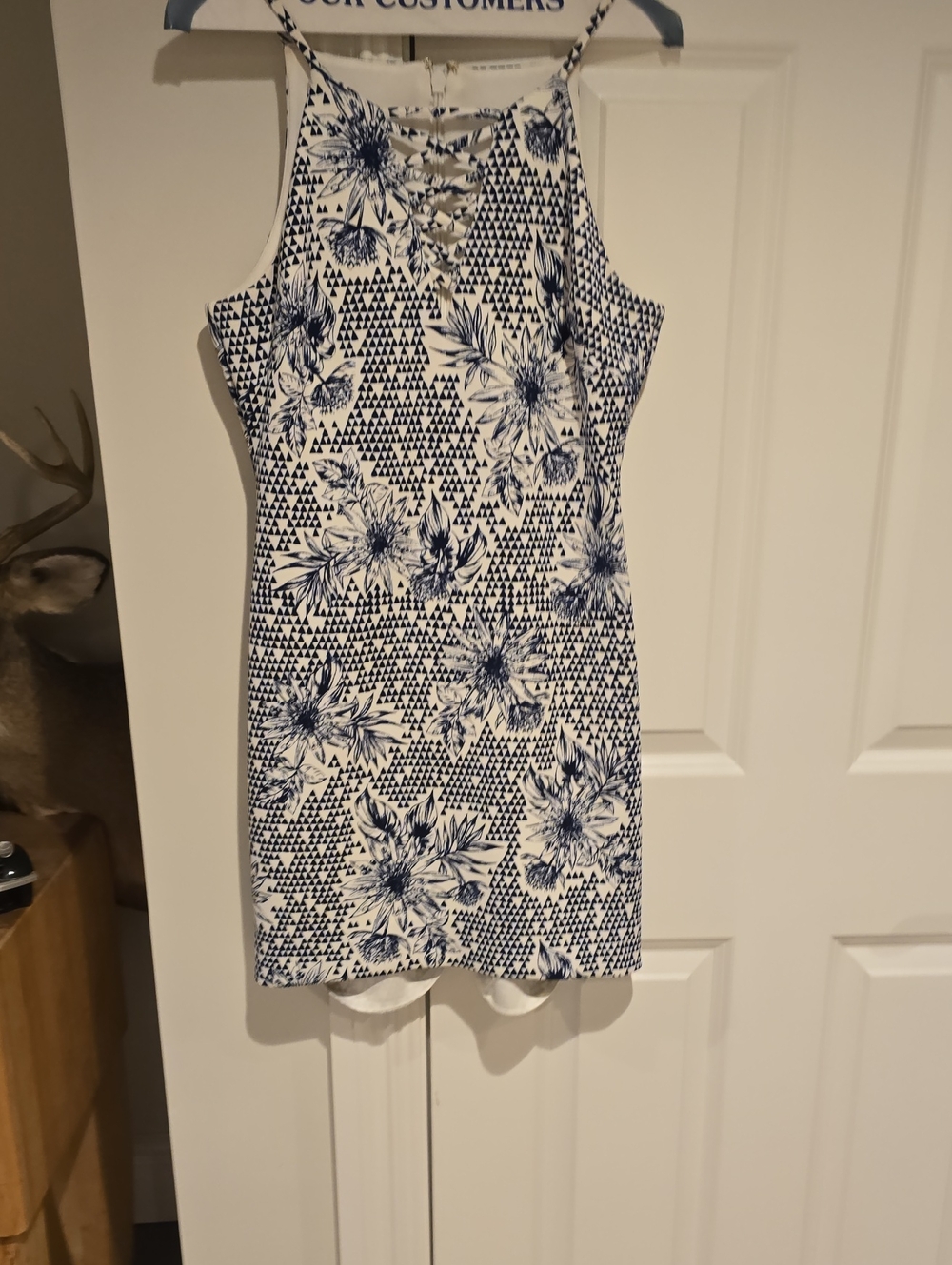 Guess White and Navy Floral Lace-Up Mini Dress